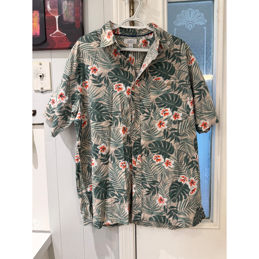 Croft & Barrow Mens Large Tropical Hibiscus Palm Print Cotton Button Down Shirt